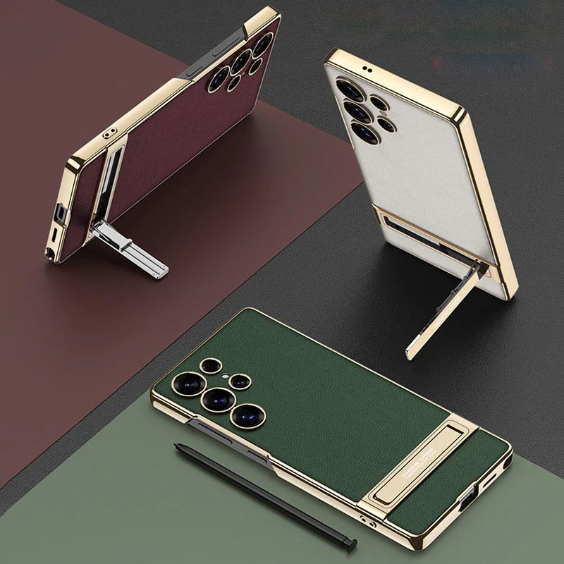 Triumph Electroplating Leather Golden Stand Case - Galaxy S25 Ultra