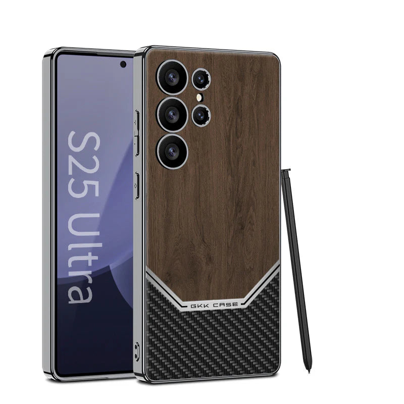 Premium Leather Wood Grain Texture Case - Galaxy S25 Ultra
