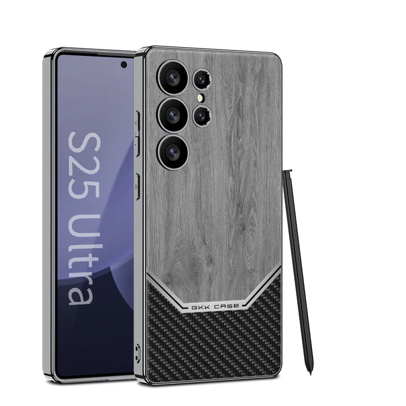 Premium Leather Wood Grain Texture Case - Galaxy S25 Ultra