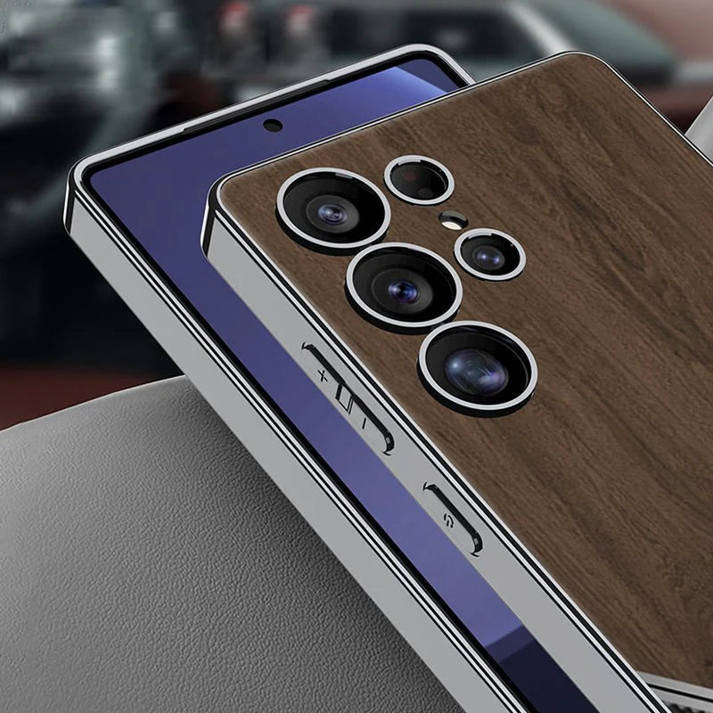 Premium Leather Wood Grain Texture Case - Galaxy S25 Ultra