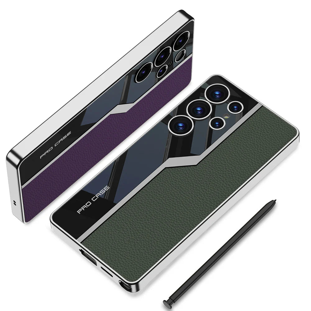 Classic Plain Leather Electroplated Case- S25 Ultra