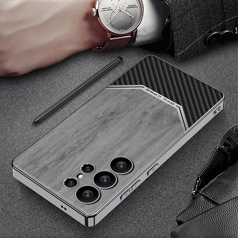 Premium Leather Wood Grain Texture Case - Galaxy S25 Ultra