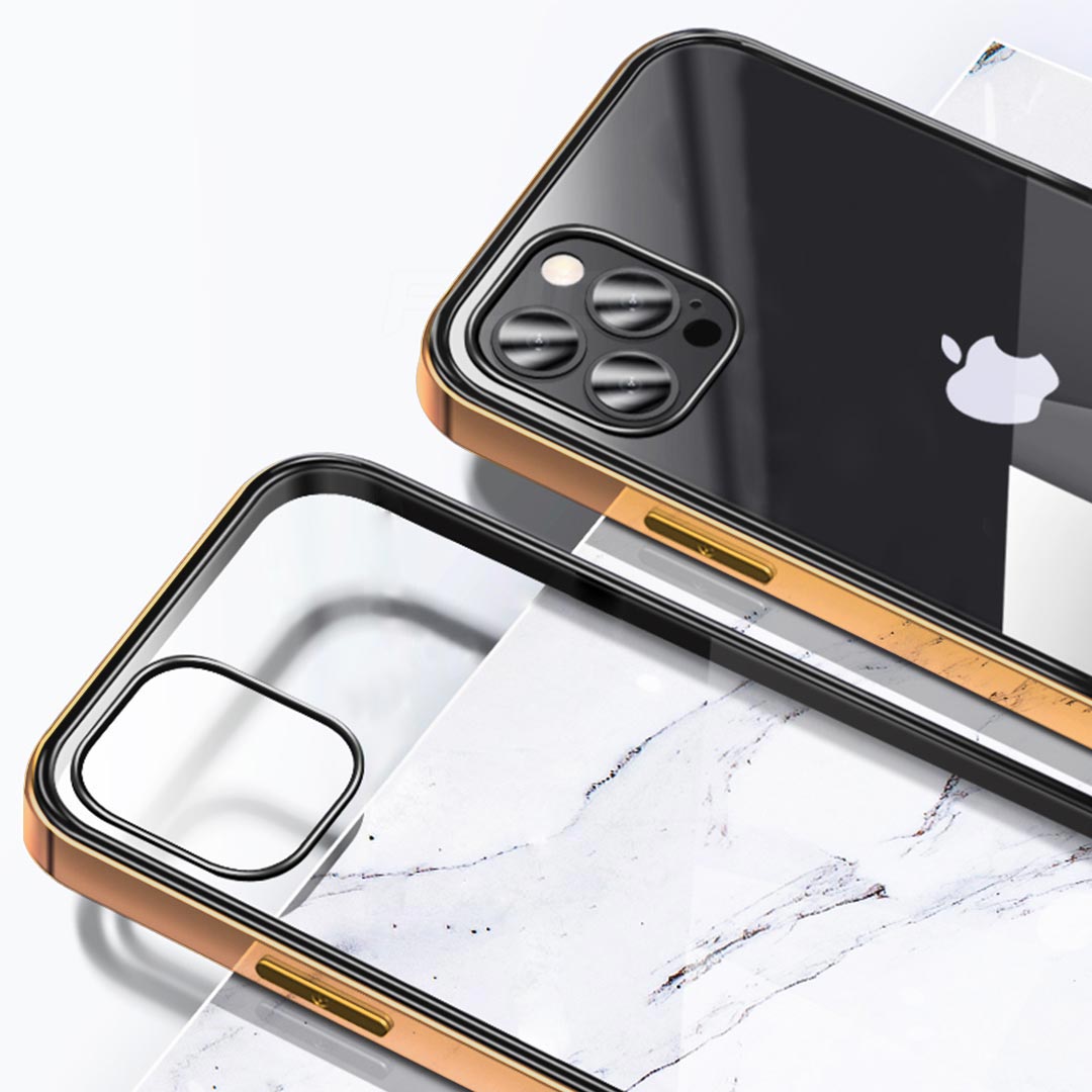 iPhone 15 Series Ultra Thin Transparent Metallic Bumper Hard Case