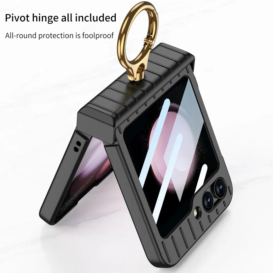 Ultra Thin Finger Ring Anti-Shock With Front Glass Case For Galaxy Flip 5