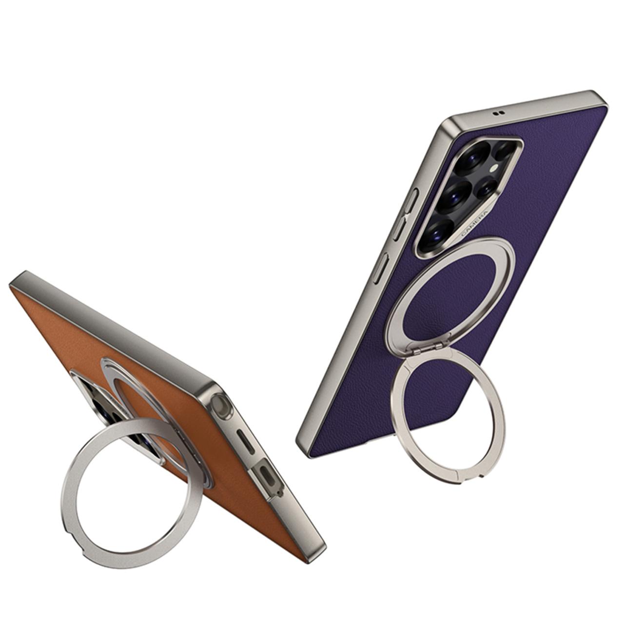 Galaxy S25 Ultra Matte Leather Grip MagSafe Kickstand Case