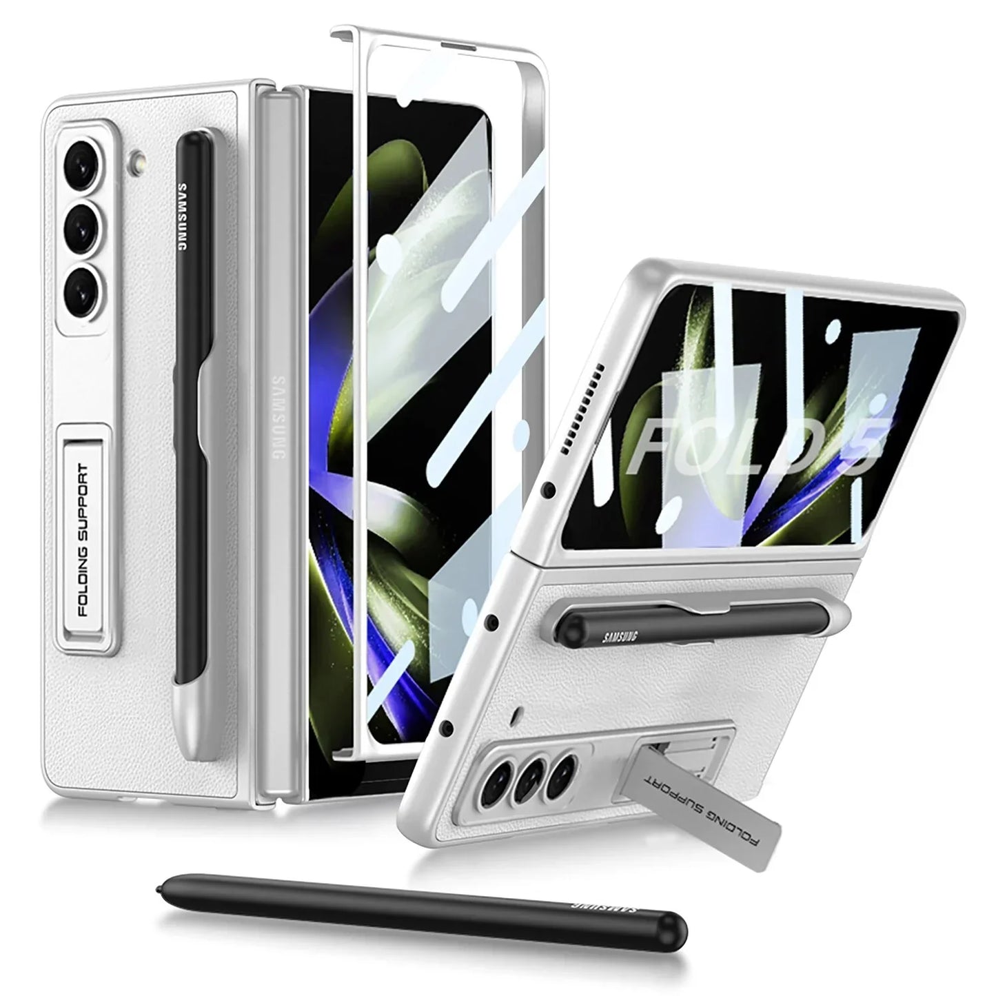 LEATHER CASE WITH BRACKET & PEN SLOT FOR SAMSUNG GALAXY Z FOLD 5