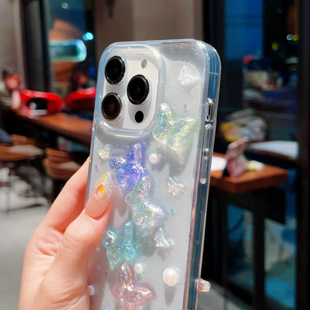 Beautiful 3D Laser Color Butterfly Phone Case For iPhone 15 Pro Max
