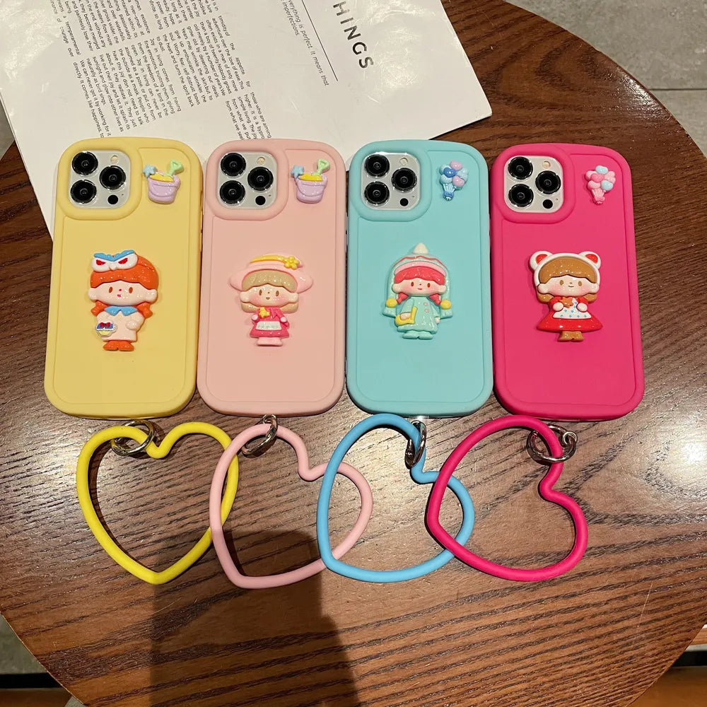 3D Cartoon Princess Case with Heart Shape Wrist Bracelet – iPhone