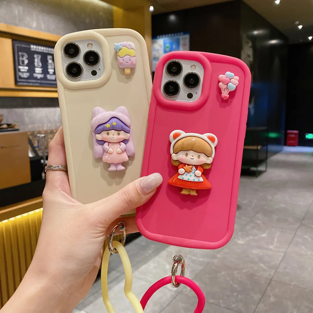 3D Cartoon Princess Case with Heart Shape Wrist Bracelet – iPhone