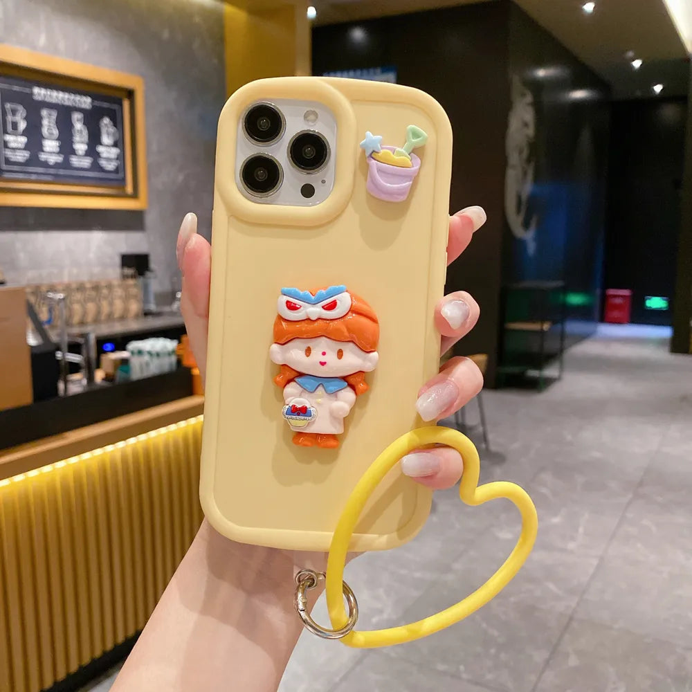 3D Cartoon Princess Case with Heart Shape Wrist Bracelet – iPhone