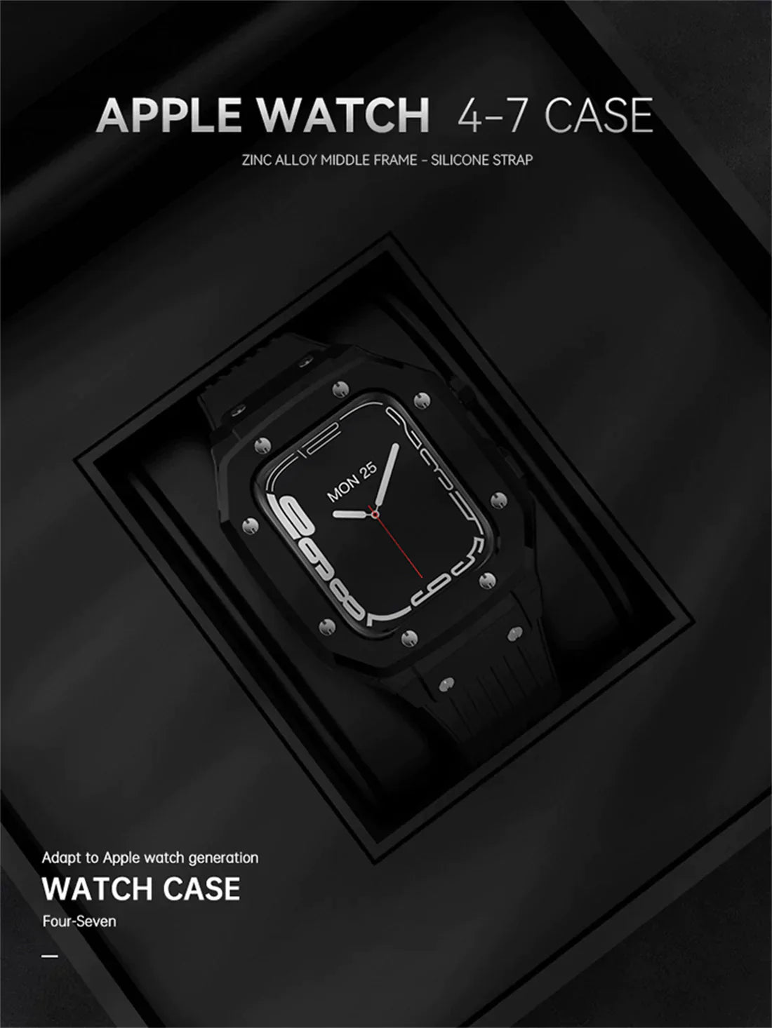 Premium Luxury Modification Kit Metal Case + Rubber Silicone Straps For Smart Watch - (44MM 45MM)