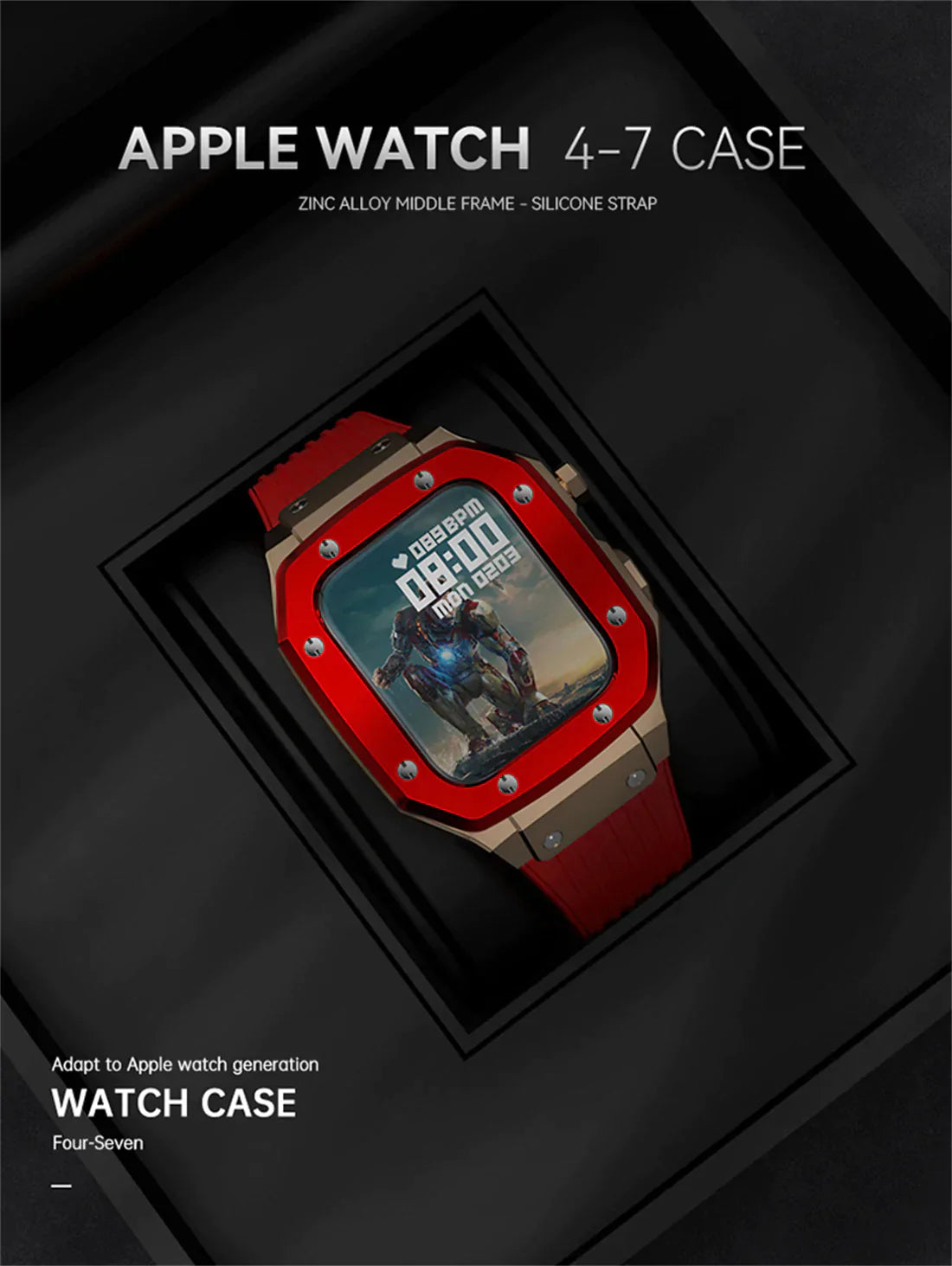 Premium Luxury Modification Kit Metal Case + Rubber Silicone Straps For Smart Watch - (44MM 45MM)