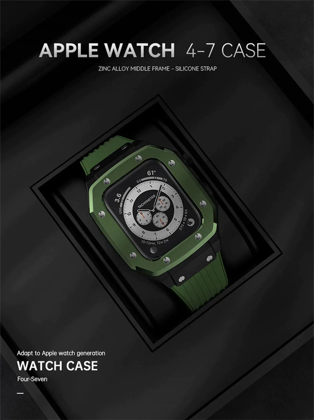 Premium Luxury Modification Kit Metal Case + Rubber Silicone Straps For Smart Watch - (44MM 45MM)