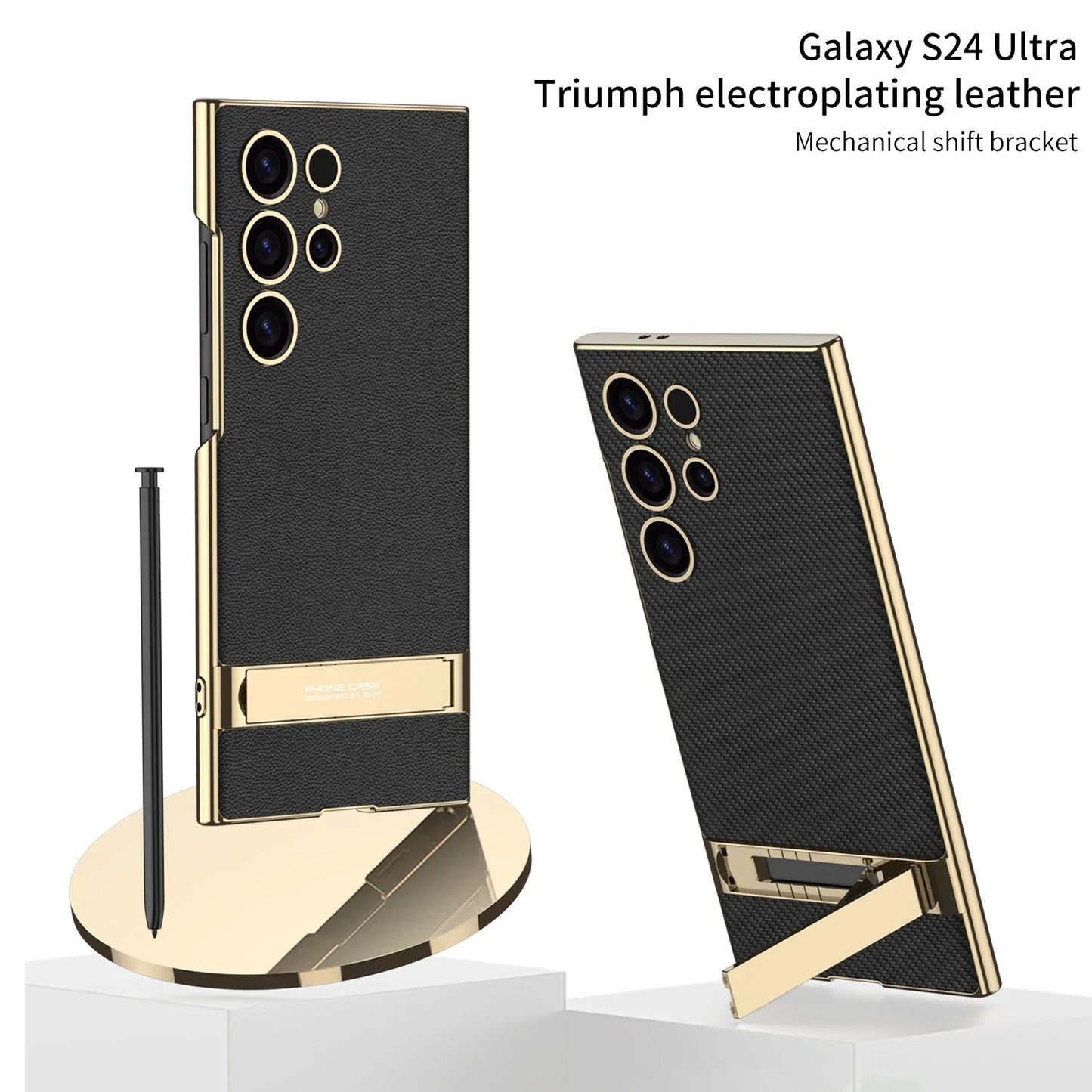Galaxy S24 Ultra Shockproof Triumph Electroplating Leather Stand Case