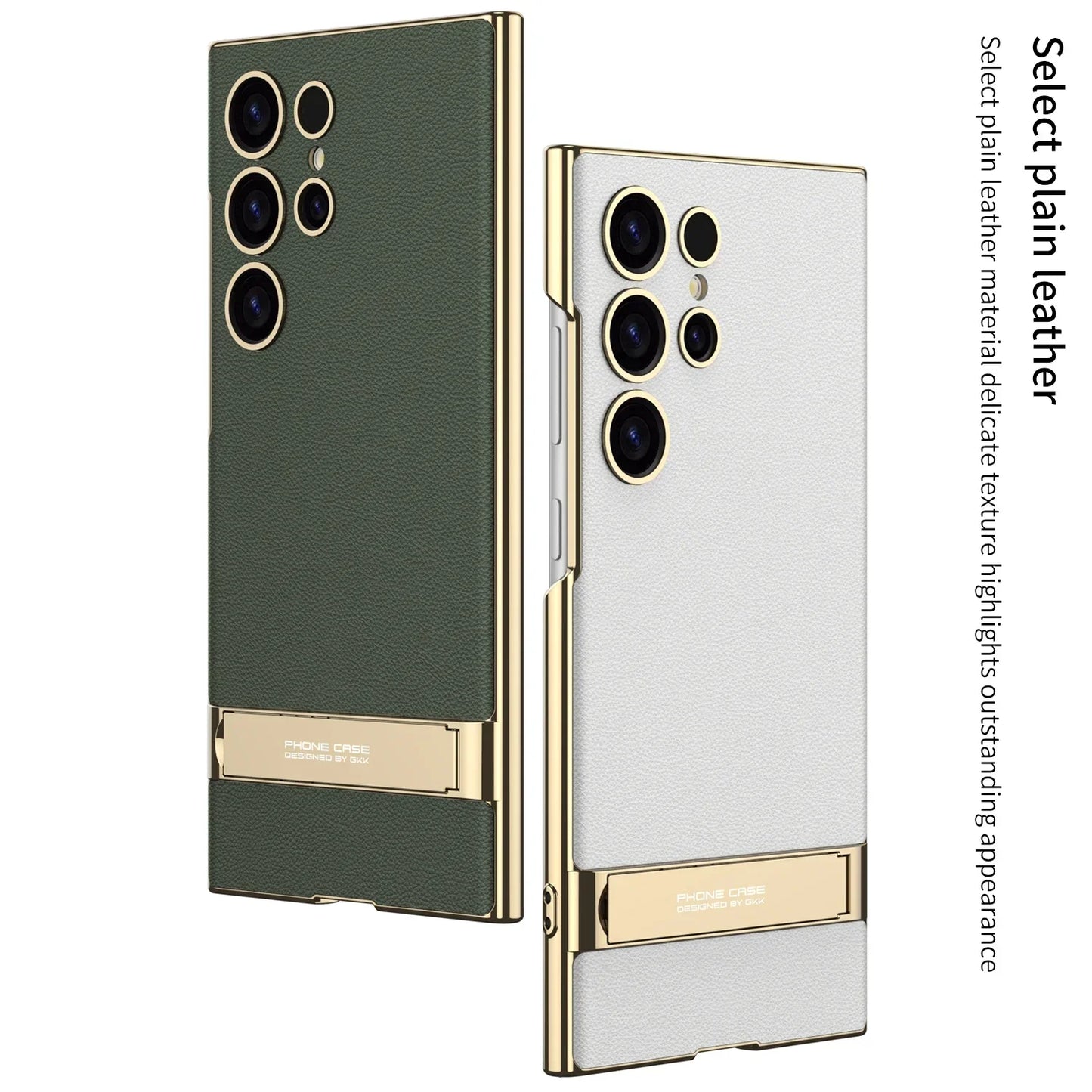 Galaxy S24 Ultra Shockproof Triumph Electroplating Leather Stand Case