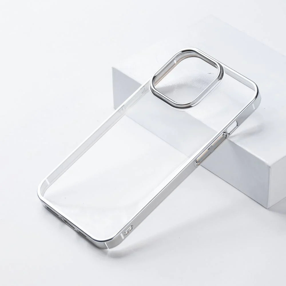 iPhone 15 Series Ultra Thin Transparent Metallic Bumper Hard Case