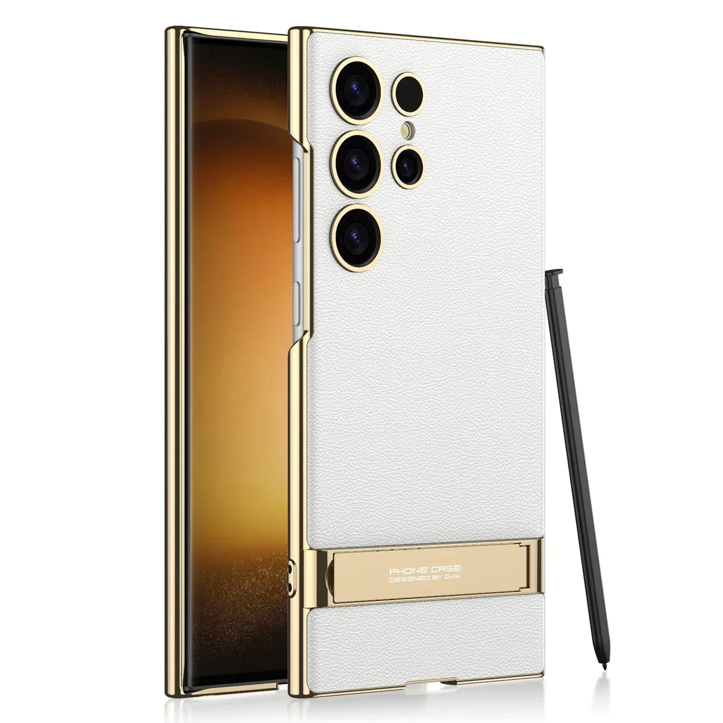 Galaxy S24 Ultra Shockproof Triumph Electroplating Leather Stand Case