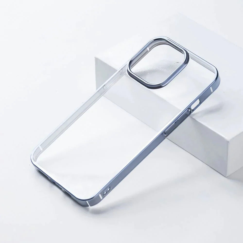 iPhone 15 Series Ultra Thin Transparent Metallic Bumper Hard Case