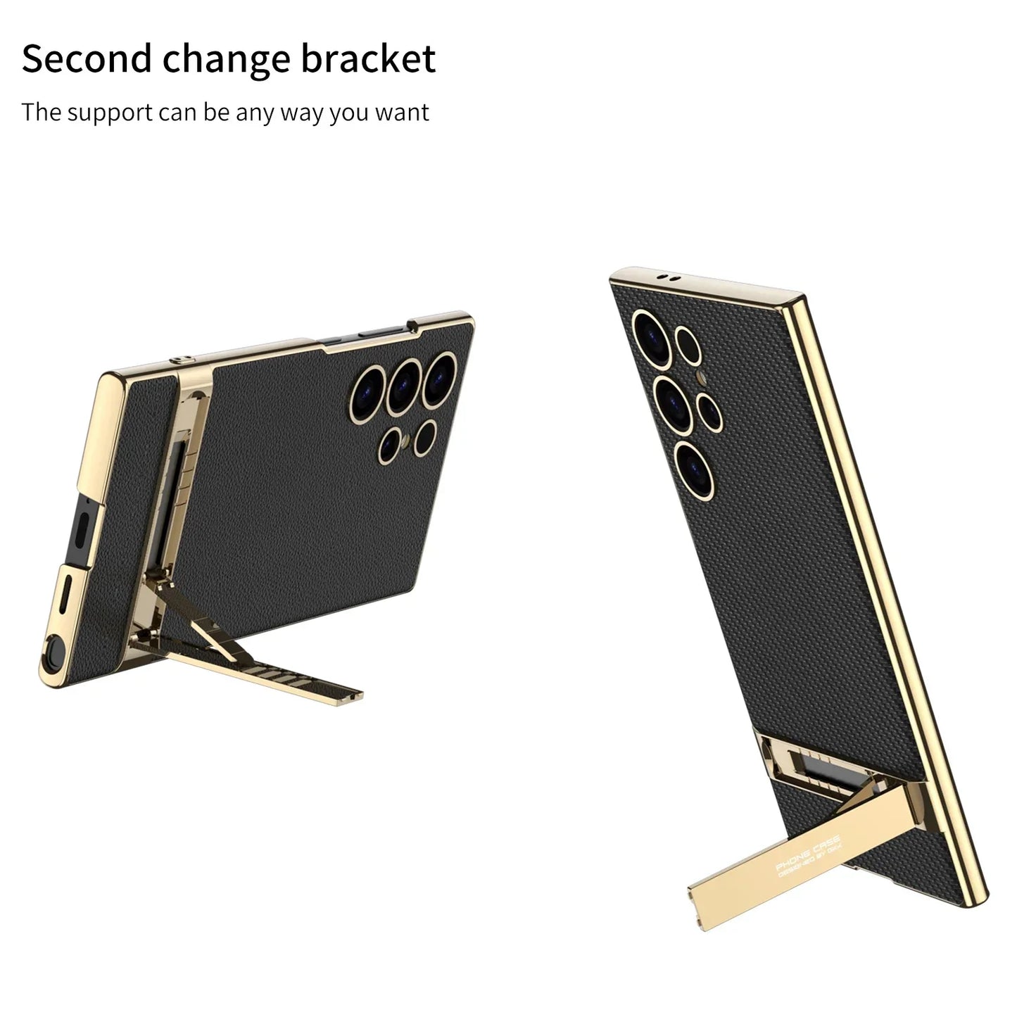 Galaxy S24 Ultra Shockproof Triumph Electroplating Leather Stand Case