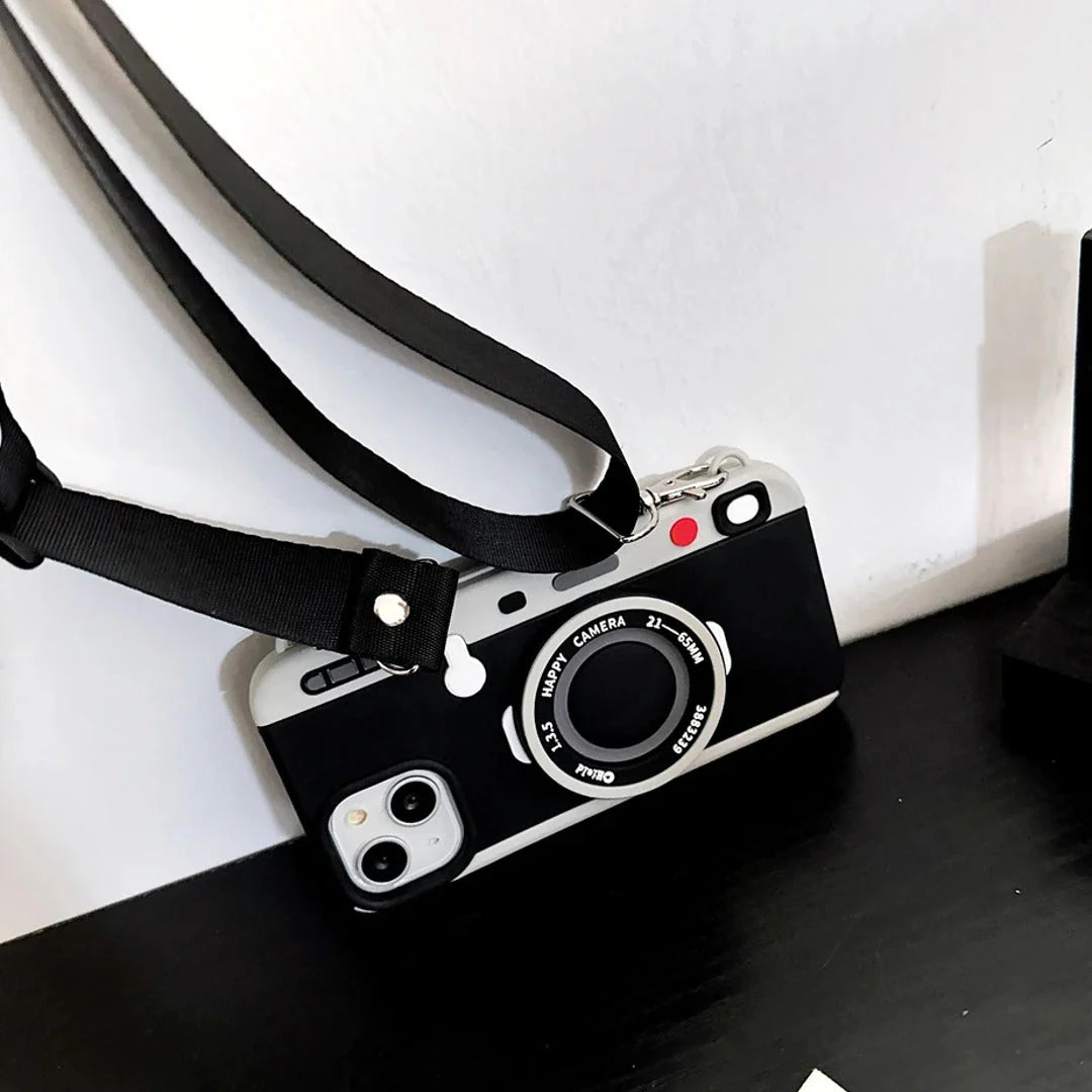 3D Retro Camera Phone Case with Strap - iPhone
