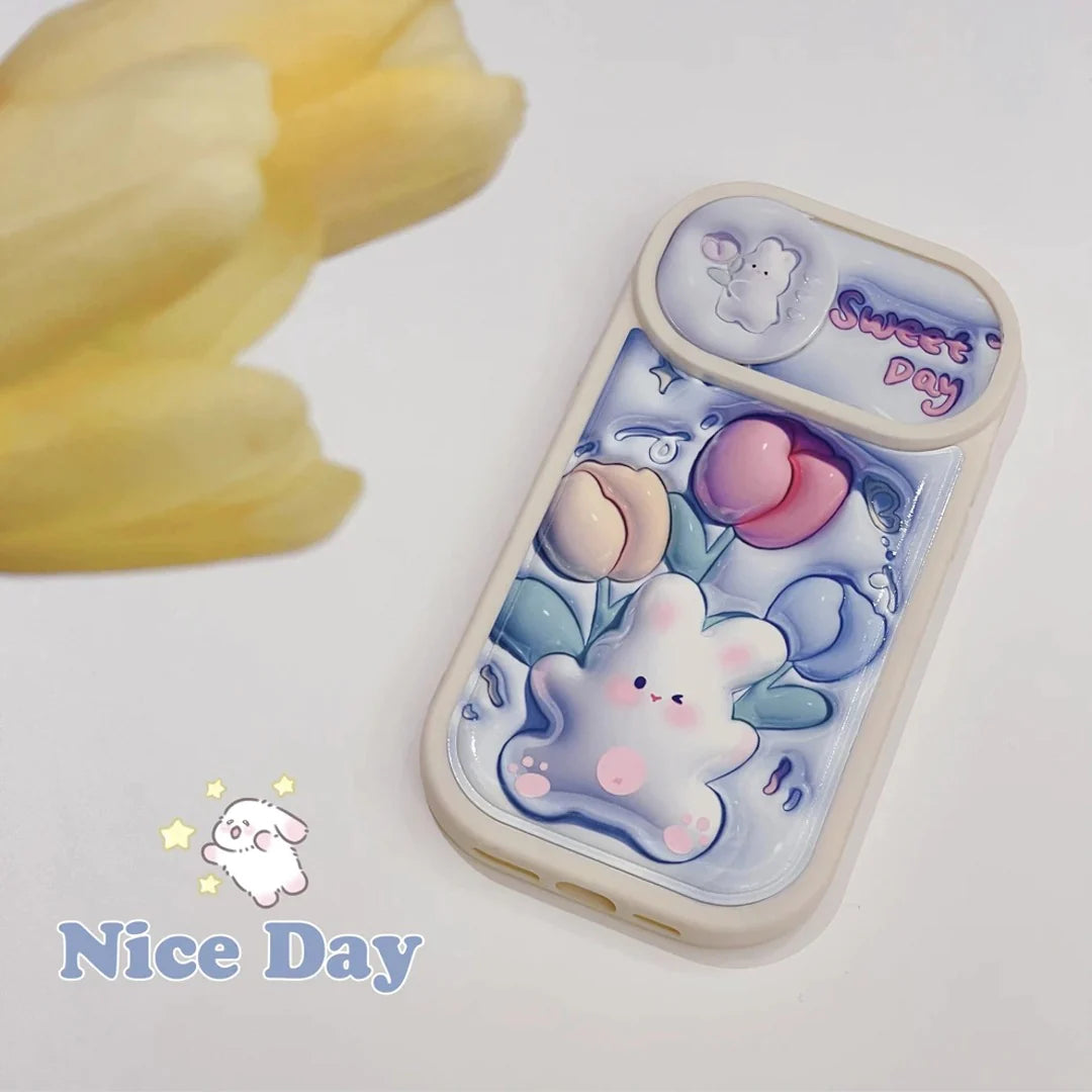 Sweet Sliding Camera Rabbit Pattern Phone Case -iPhone