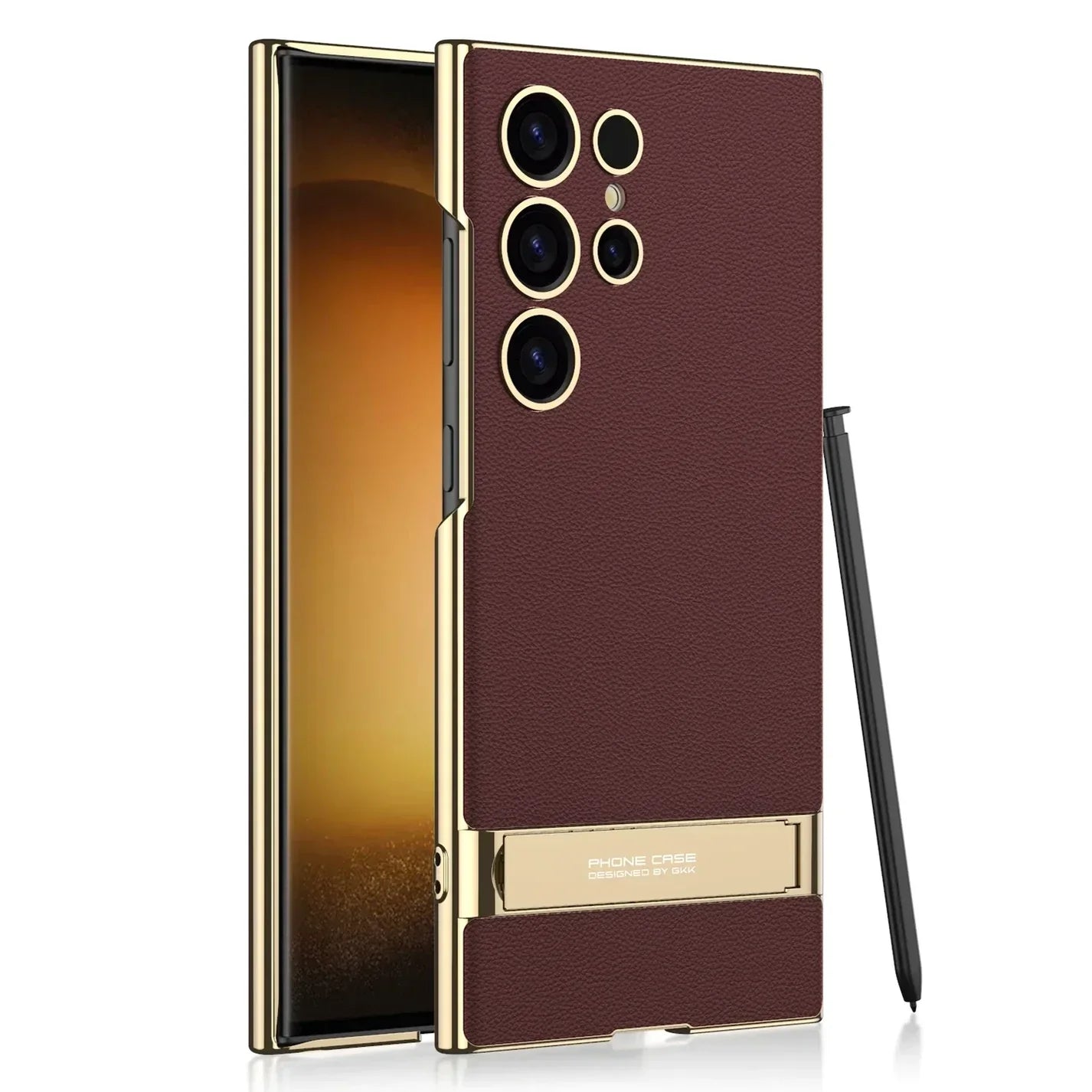 Triumph Electroplating Leather Golden Stand Case- Samsung