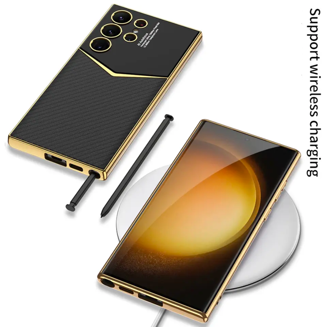 Royal Gold Plated Luxury Leather Case For S24 Ultra