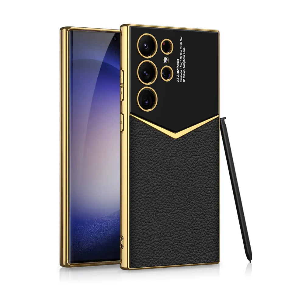 Royal Gold Plated Luxury Leather Case For S24 Ultra