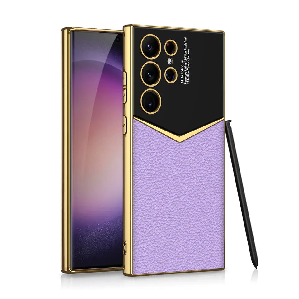 Royal Gold Plated Luxury Leather Case For S24 Ultra