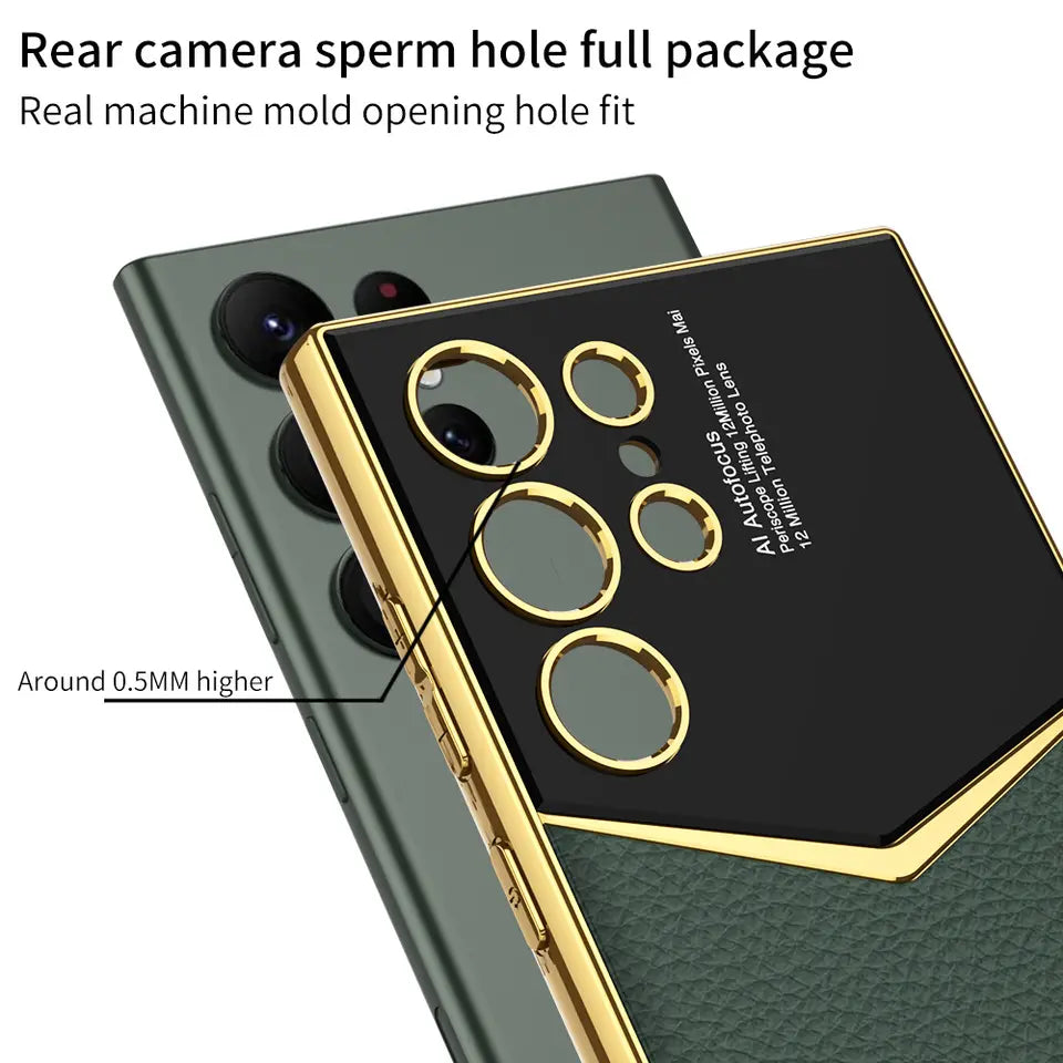 Royal Gold Plated Luxury Leather Case For S24 Ultra