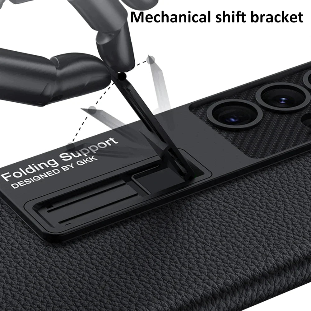 ULTRA THIN LEATHER CASE WITH BRACKET FOR SAMSUNG GALAXY S24 ULTRA