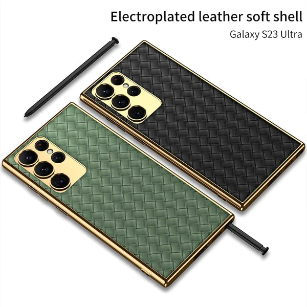 Premium Leather Case With Gold Electroplating For Galaxy S24 Ultra