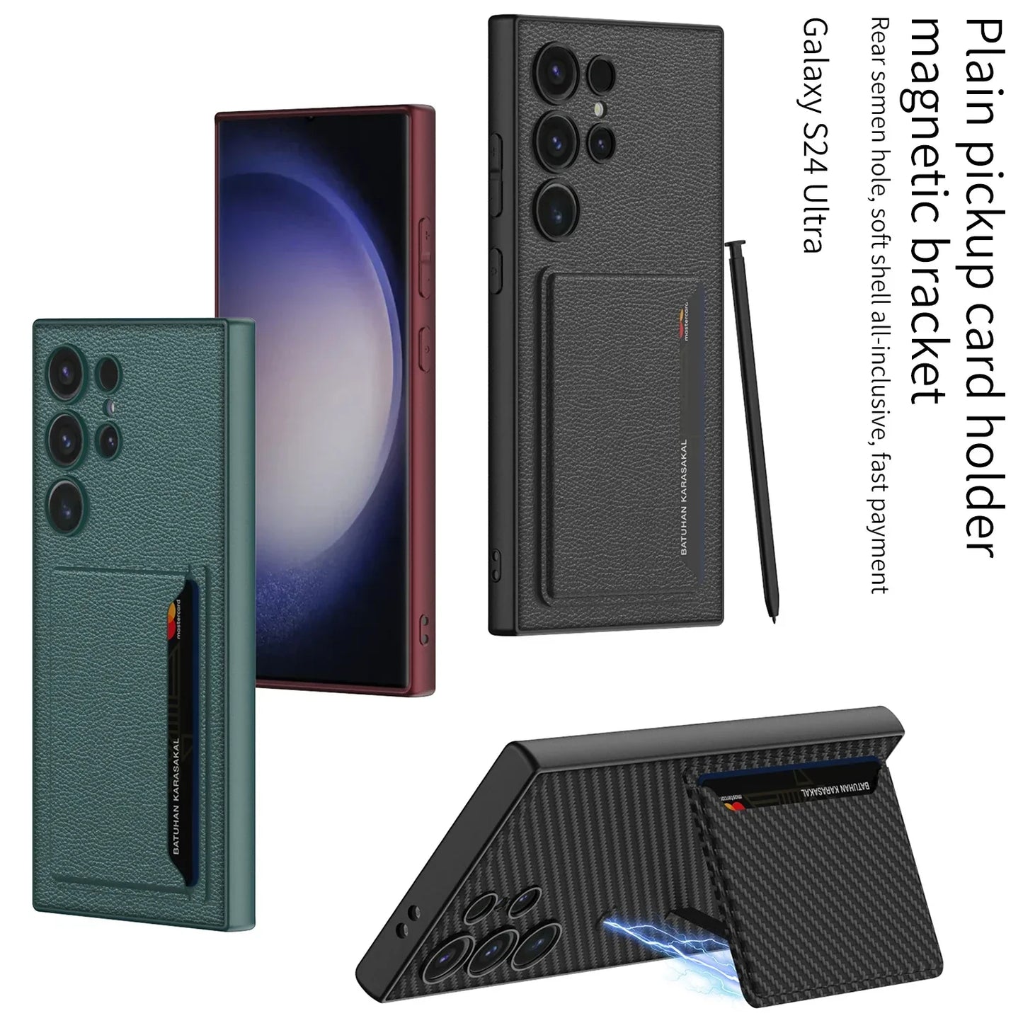 ULTRA THIN LEATHER CASE WITH MAGNETIC CARD BAG FOR GALAXY S24 ULTRA