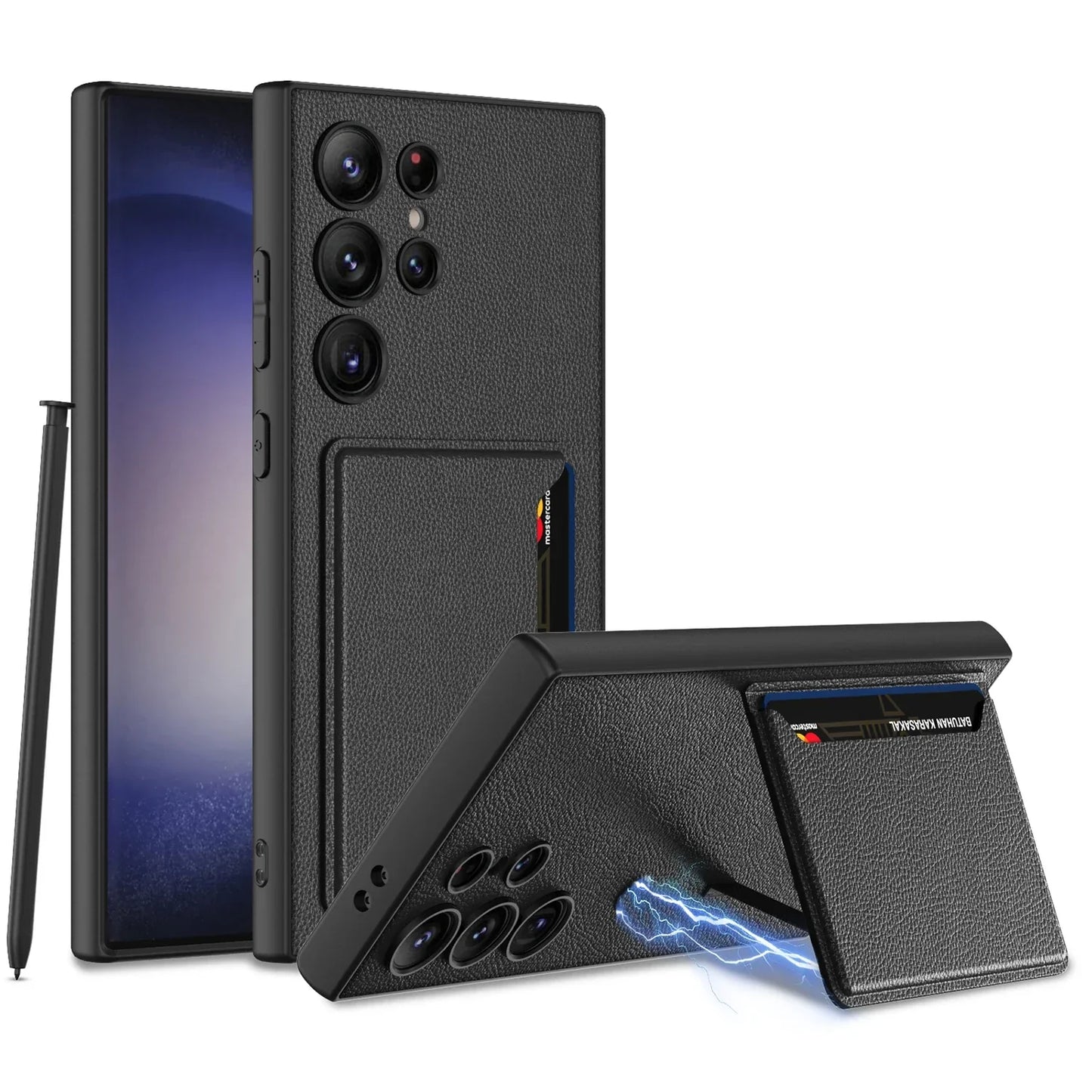 ULTRA THIN LEATHER CASE WITH MAGNETIC CARD BAG FOR GALAXY S24 ULTRA