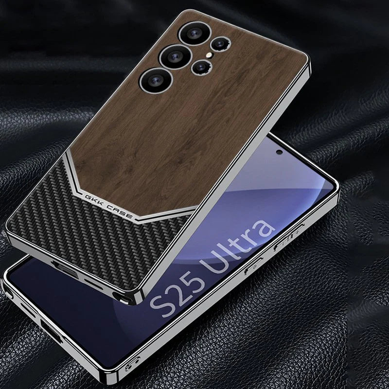 Premium Leather Wood Grain Texture Case - Galaxy S25 Ultra