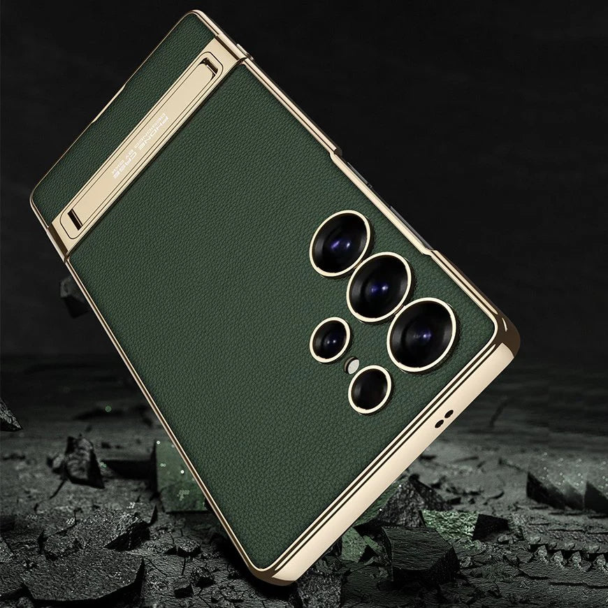 Triumph Electroplating Leather Golden Stand Case - Galaxy S25 Ultra