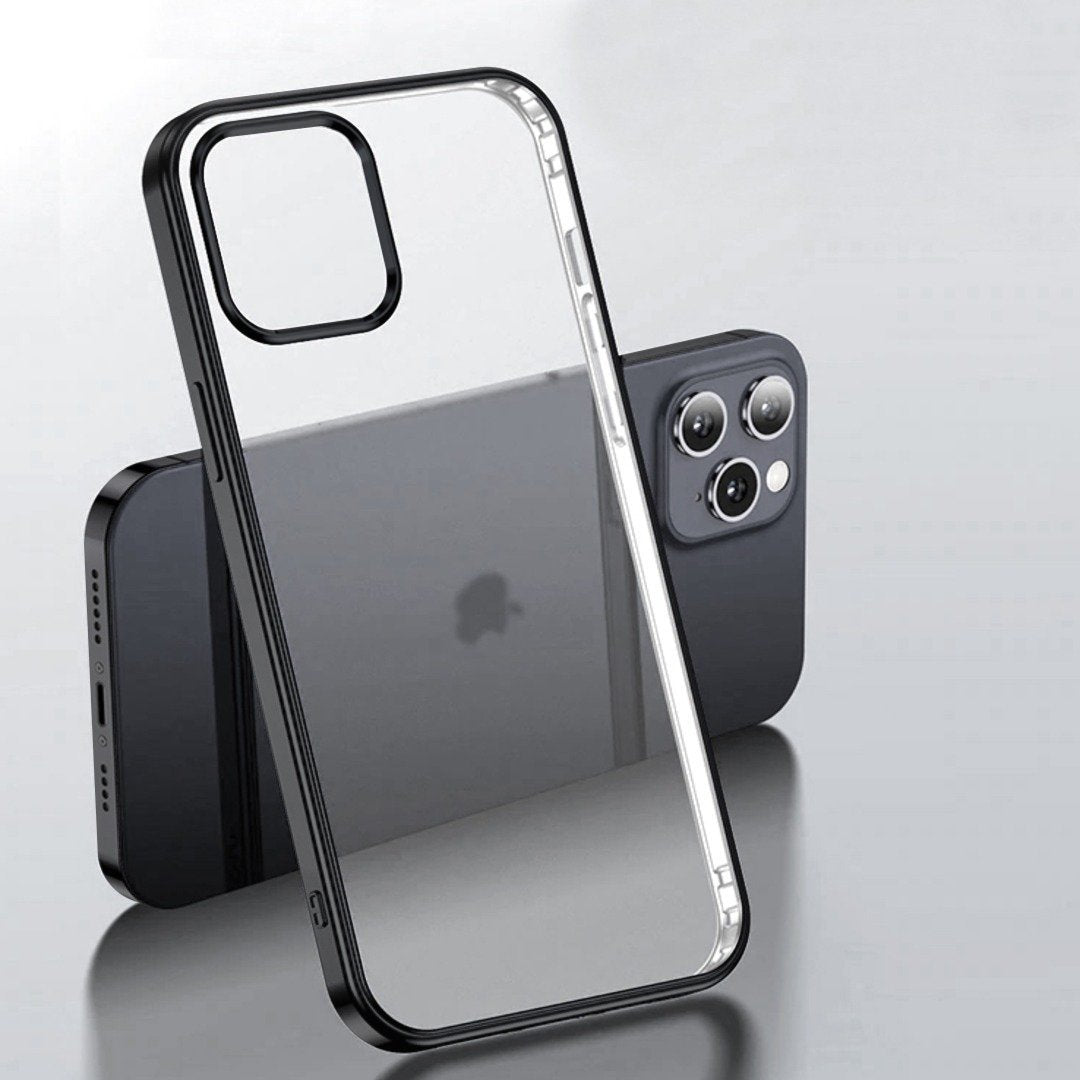 iPhone 15 Series Ultra Thin Transparent Metallic Bumper Hard Case