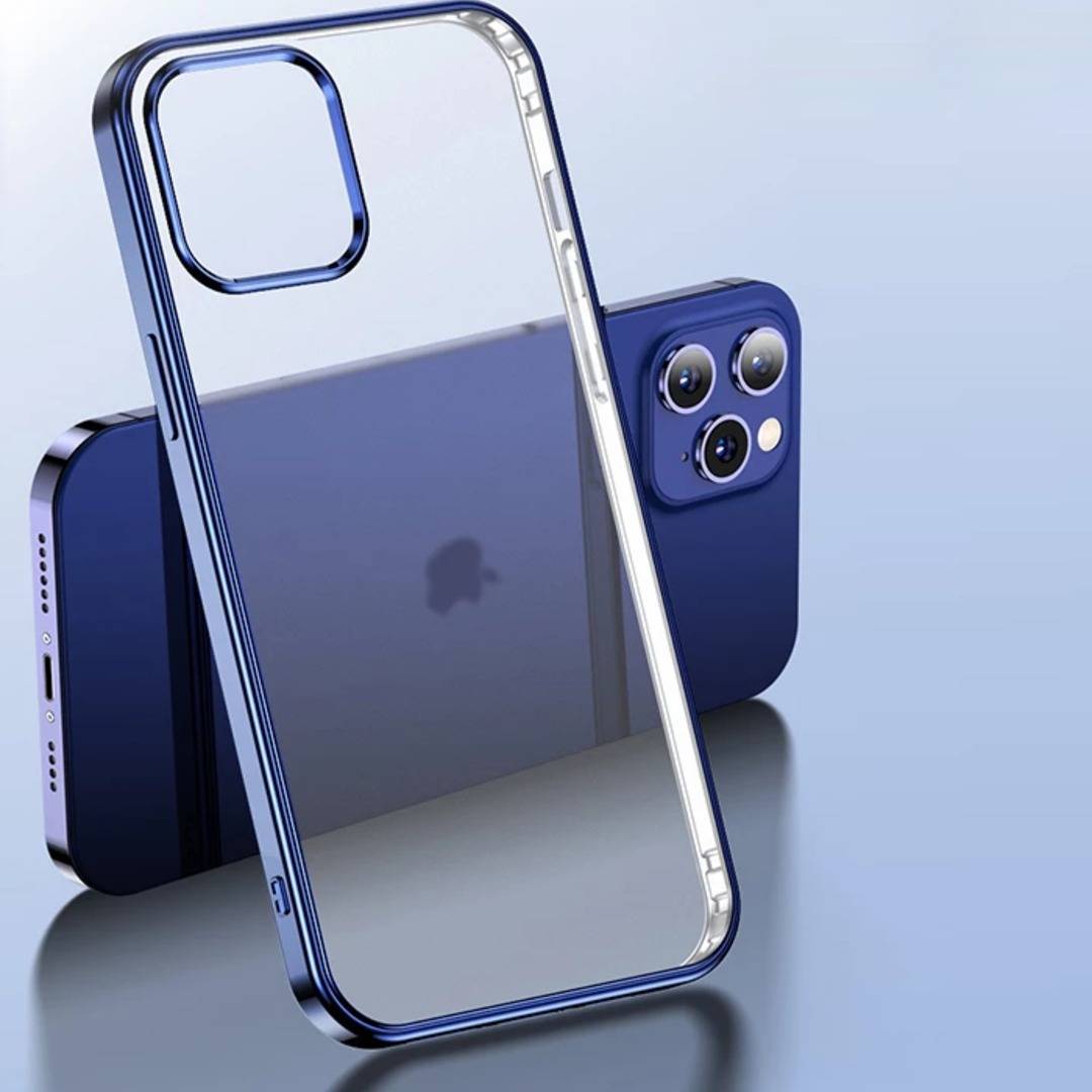 iPhone 15 Series Ultra Thin Transparent Metallic Bumper Hard Case
