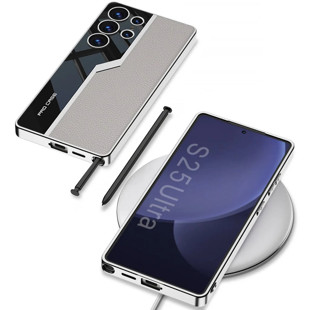 Classic Plain Leather Electroplated Case- S25 Ultra