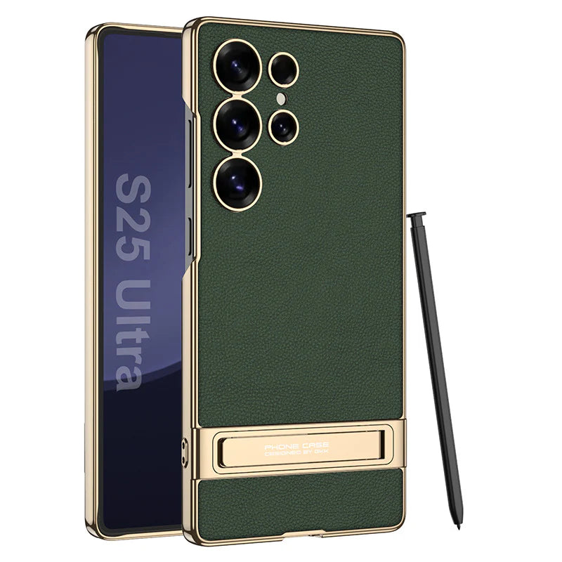 Triumph Electroplating Leather Golden Stand Case - Galaxy S25 Ultra
