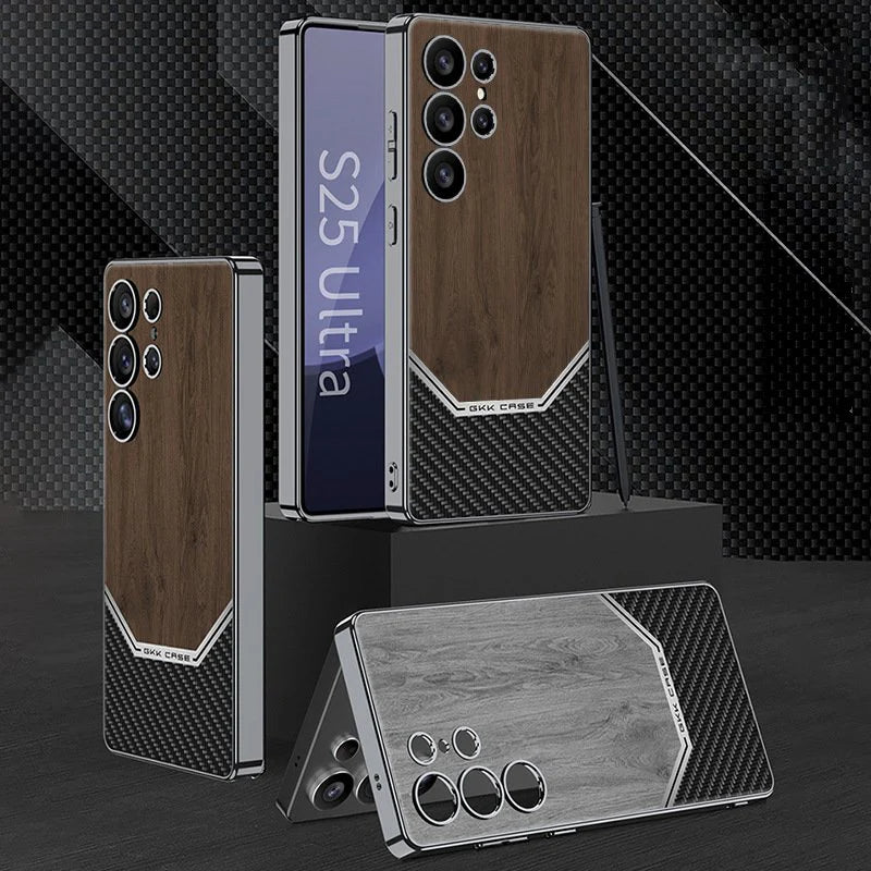 Premium Leather Wood Grain Texture Case - Galaxy S25 Ultra