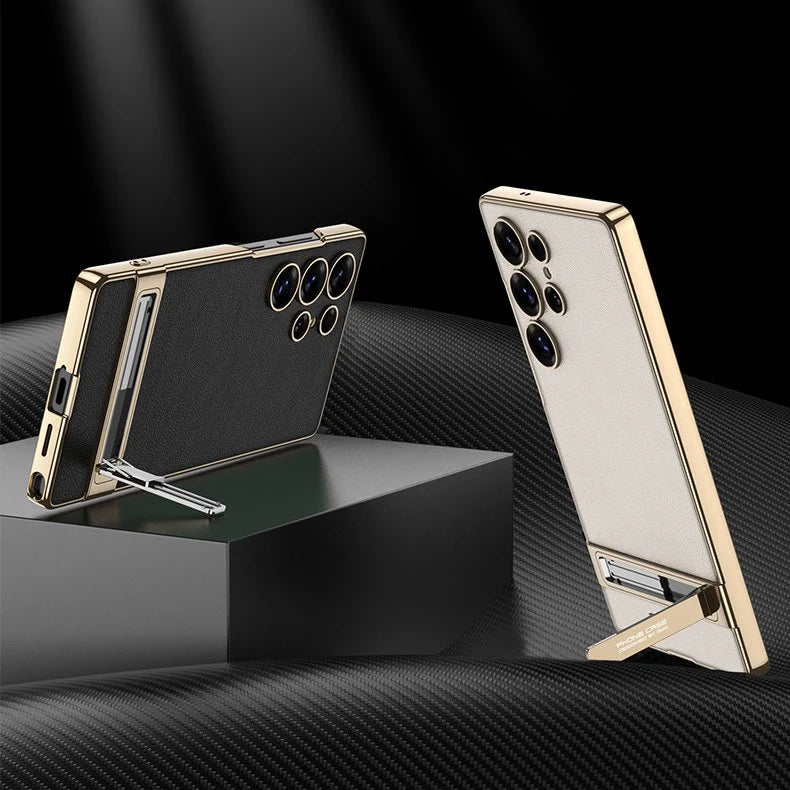 Triumph Electroplating Leather Golden Stand Case - Galaxy S25 Ultra