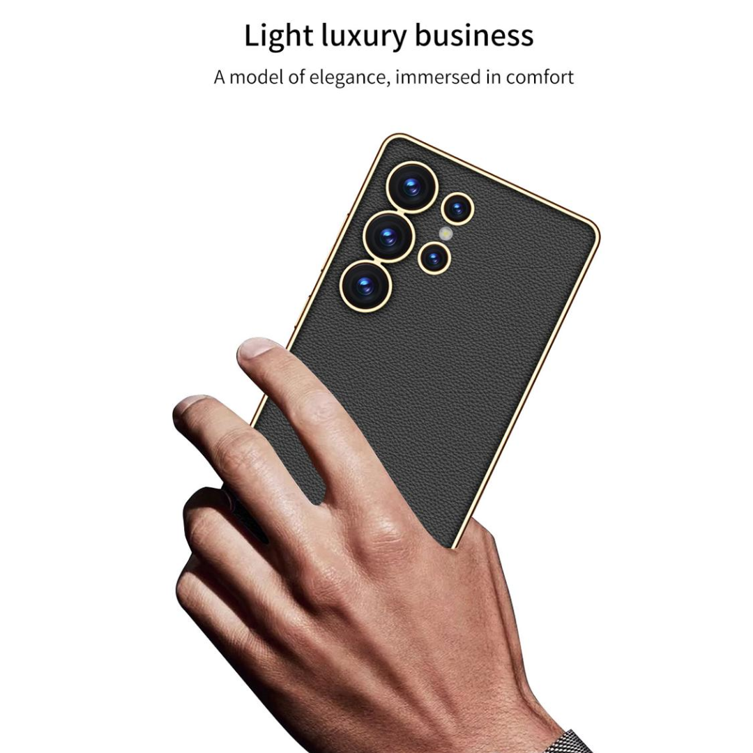 Luxury Leather Golden Boarder Case For Galaxy S25 Ultra