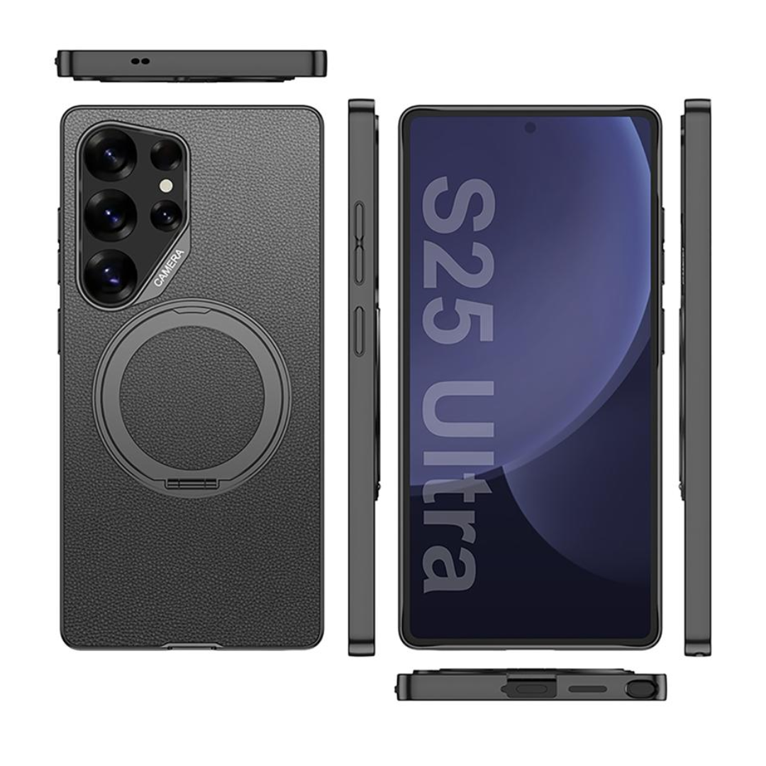 Galaxy S25 Ultra Matte Leather Grip MagSafe Kickstand Case
