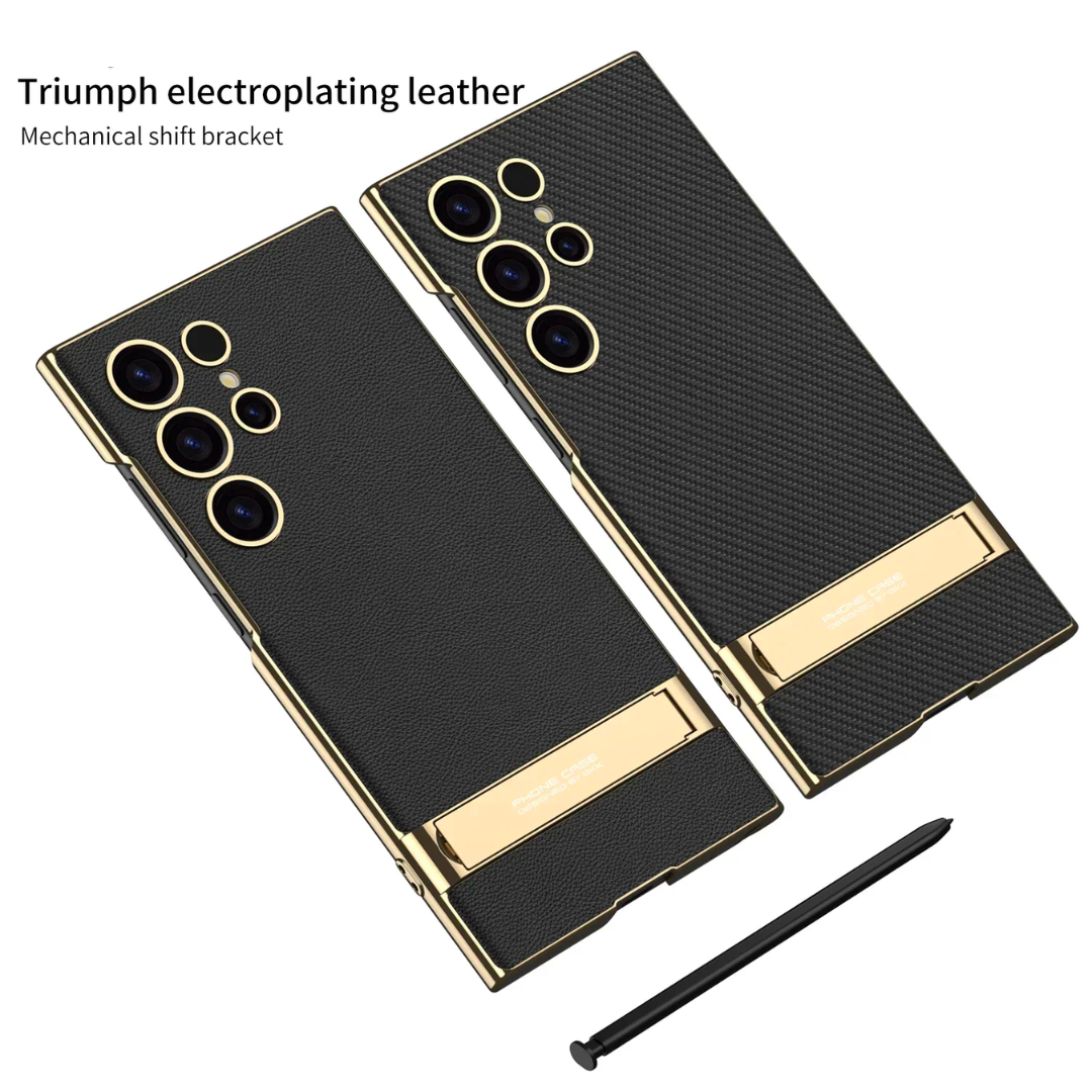 Triumph Electroplating Leather Golden Stand Case- Samsung