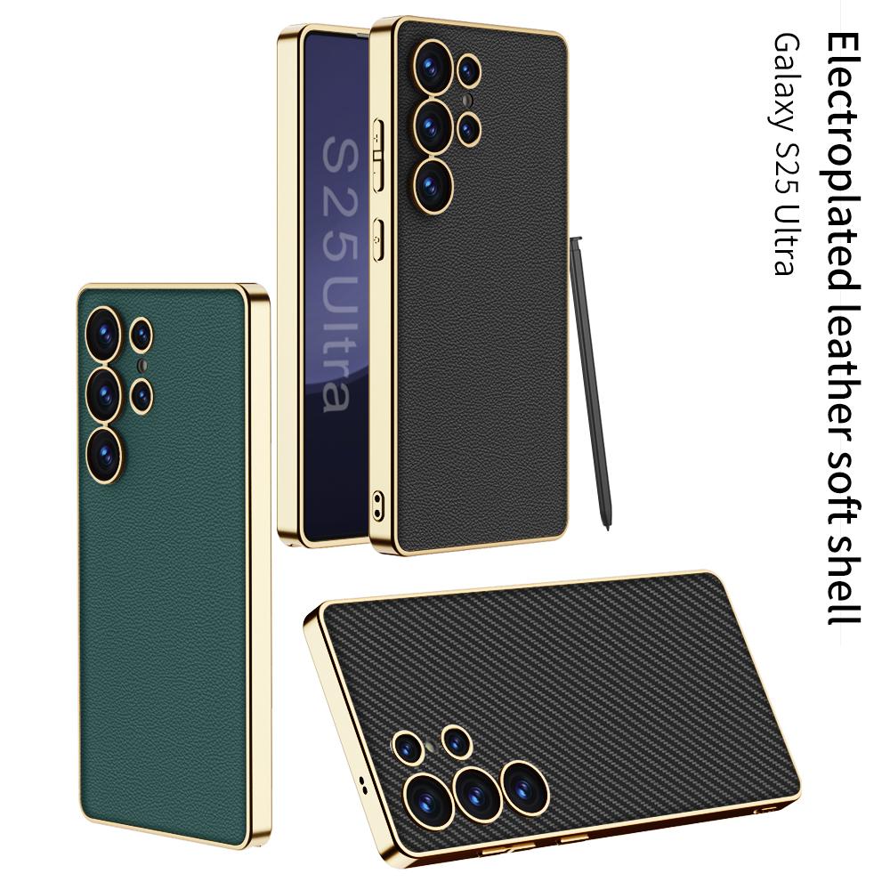 Luxury Leather Golden Boarder Case For Galaxy S25 Ultra