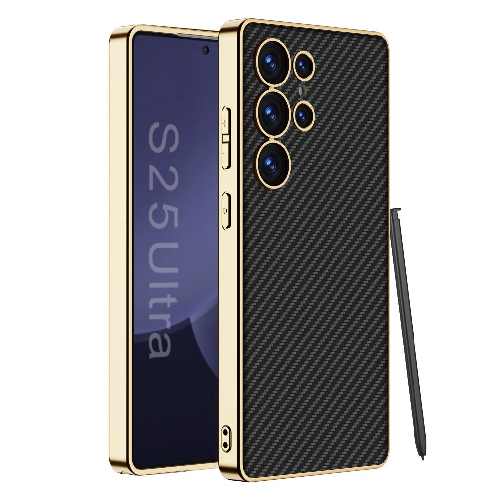 Luxury Leather Golden Boarder Case For Galaxy S25 Ultra
