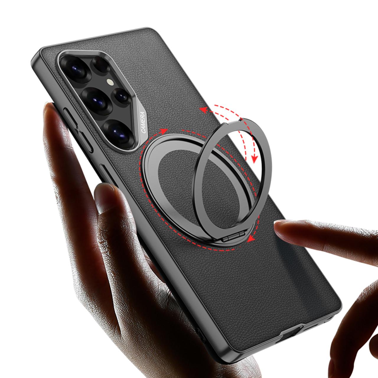 Galaxy S25 Ultra Matte Leather Grip MagSafe Kickstand Case