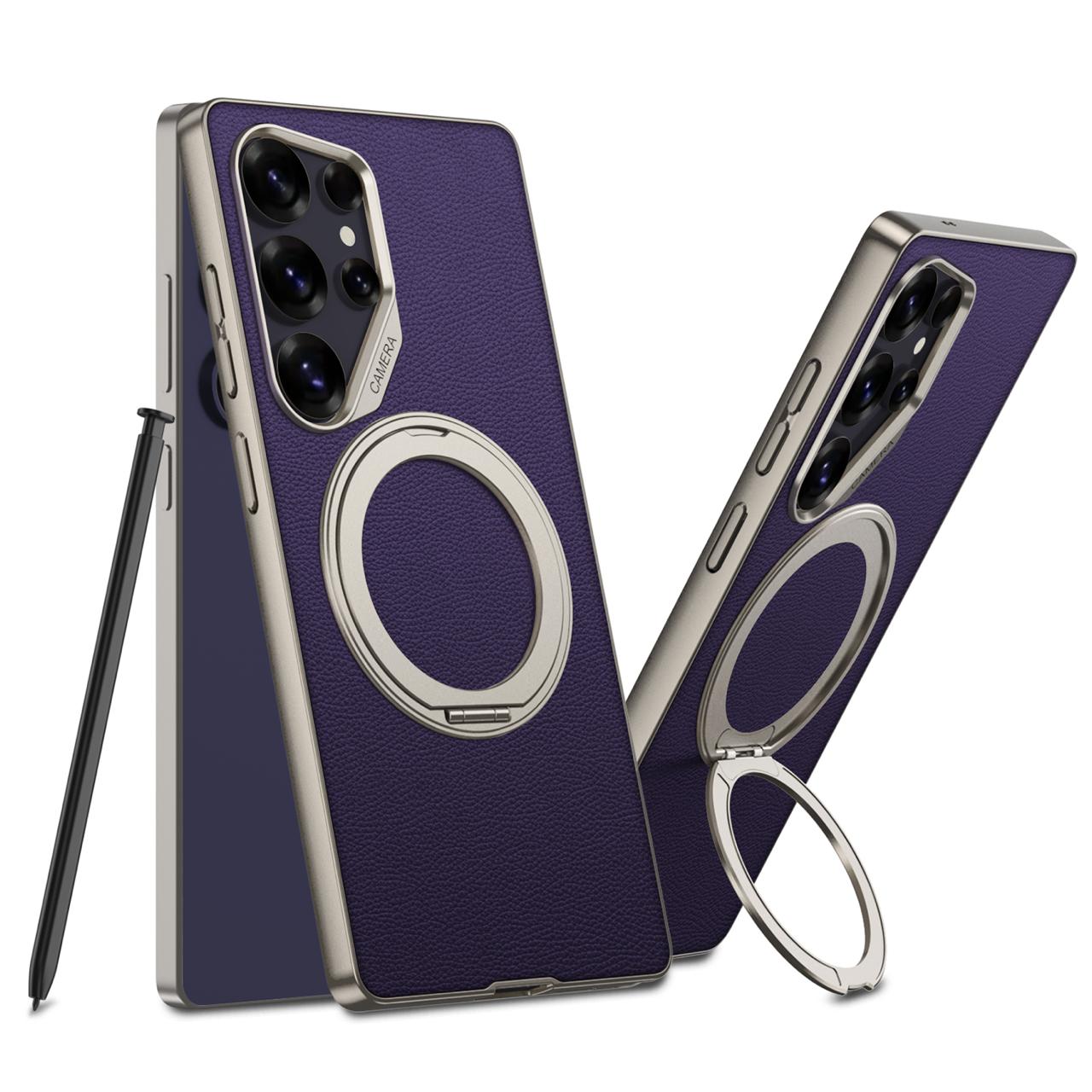 Galaxy S25 Ultra Matte Leather Grip MagSafe Kickstand Case