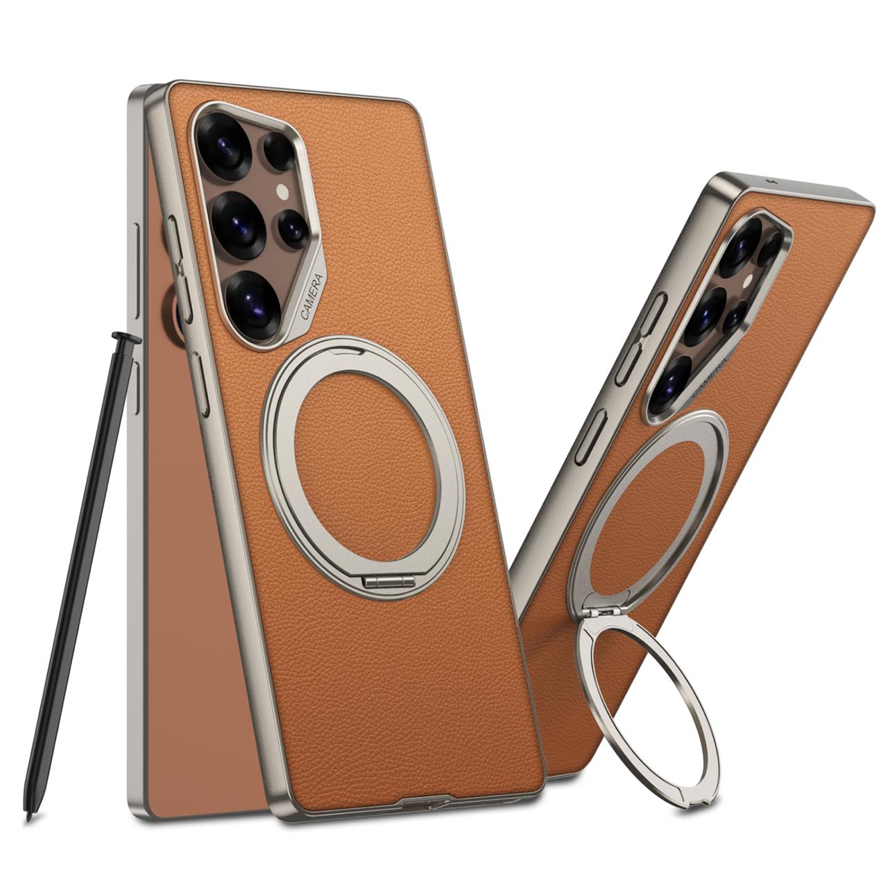 Galaxy S25 Ultra Matte Leather Grip MagSafe Kickstand Case